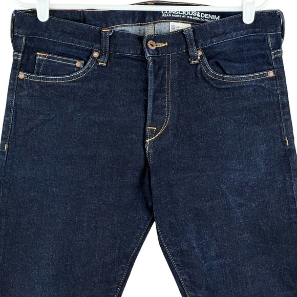 Conscious & Denim Men's Navy Slim Fit  Jeans Sz 34x33 Low Waist Stretch Buttons - Picture 3 of 12